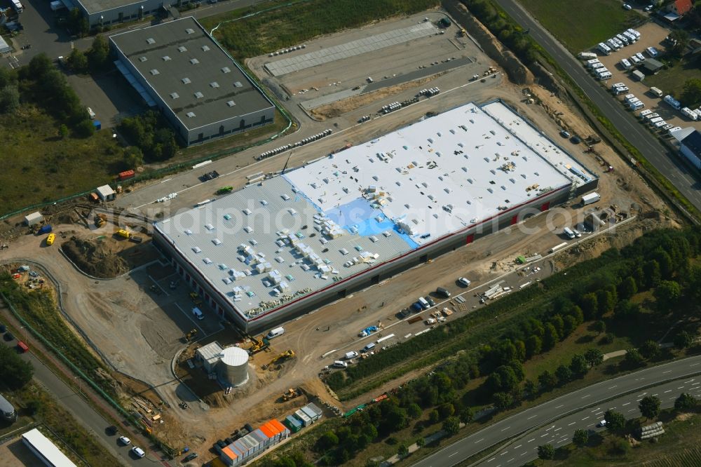 Hoppegarten from above - Construction site for a warehouse and forwarding building Digitalstrasse- Neuer Hoenower Weg on federal street B1 in the district Dahlwitz-Hoppegarten in Hoppegarten in the state Brandenburg, Germany