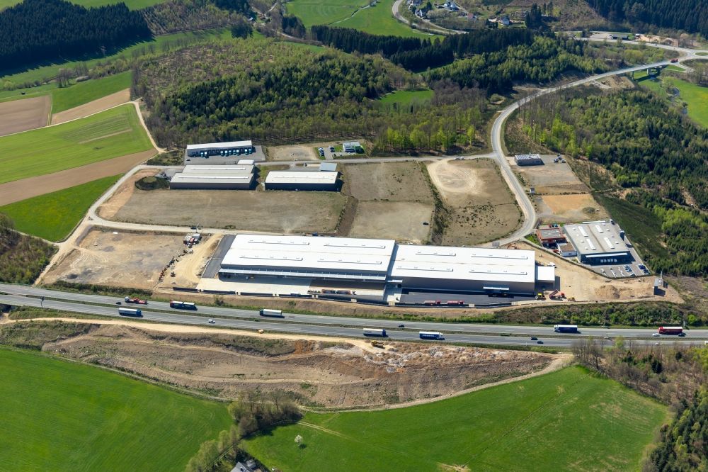 Aerial image Olpe - Construction site for a warehouse and forwarding building on Nicolaus-Otto-Strasse in Olpe in the state North Rhine-Westphalia, Germany
