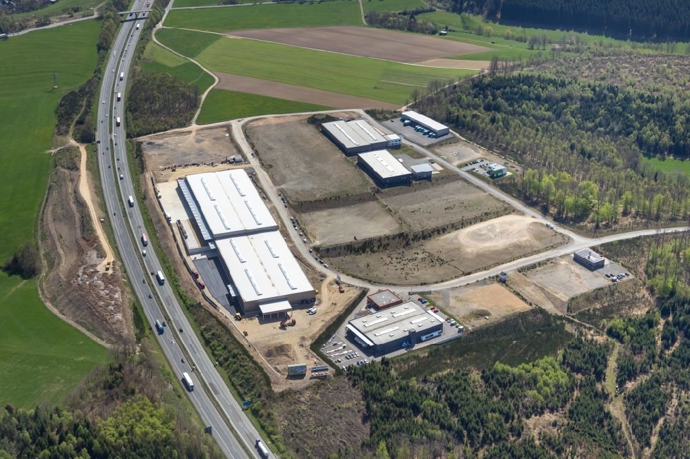 Aerial photograph Olpe - Construction site for a warehouse and forwarding building on Nicolaus-Otto-Strasse in Olpe in the state North Rhine-Westphalia, Germany