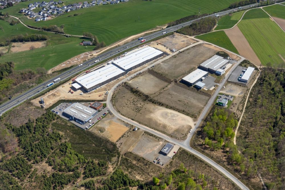 Olpe from the bird's eye view: Construction site for a warehouse and forwarding building on Nicolaus-Otto-Strasse in Olpe in the state North Rhine-Westphalia, Germany