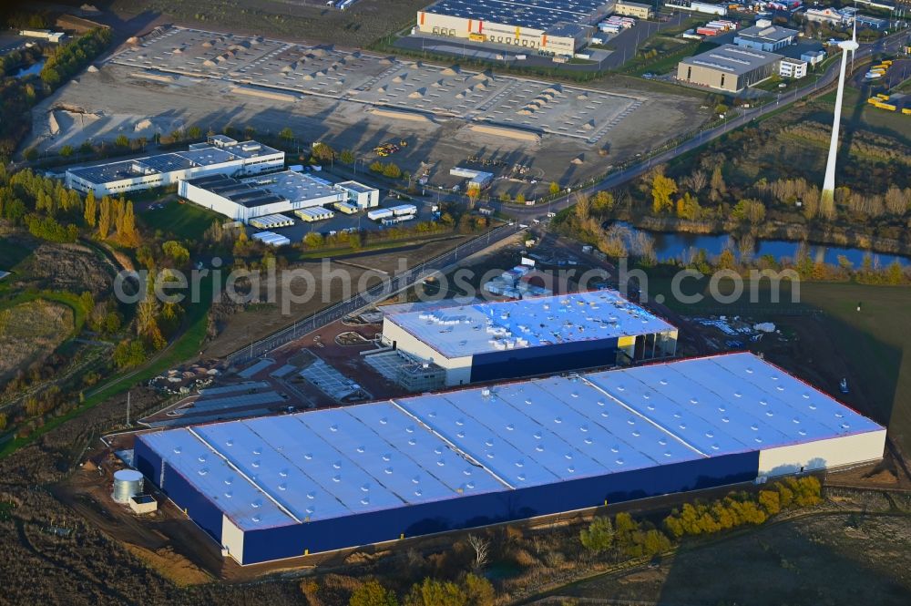 Aerial image Magdeburg - Construction site for a warehouse and forwarding building on Grabower Strasse in the district Gewerbegebiet Nord in Magdeburg in the state Saxony-Anhalt, Germany