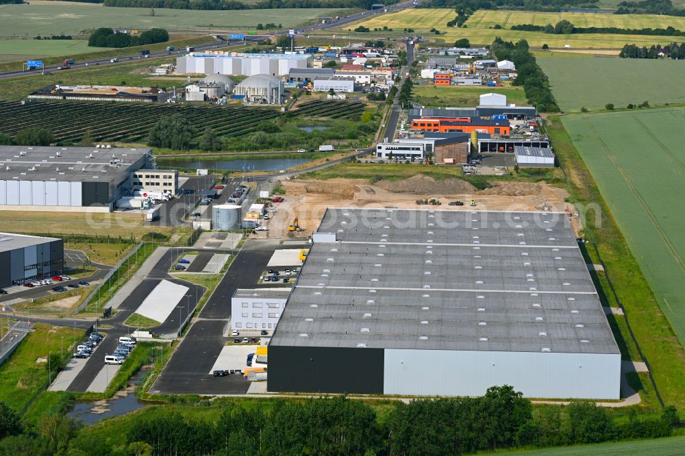 Oberkrämer from above - Construction site for a warehouse and forwarding building of VAH Jager Verlagsauslieferung and Fulfillment-Service GmbH on street Im Gewerbepark in Oberkraemer in the state Brandenburg, Germany