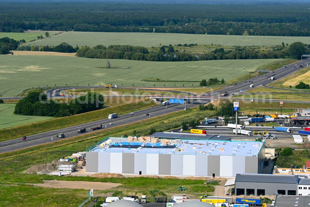 Vehlefanz from above - Construction site for a warehouse and forwarding building in Vehlefanz in the state Brandenburg, Germany