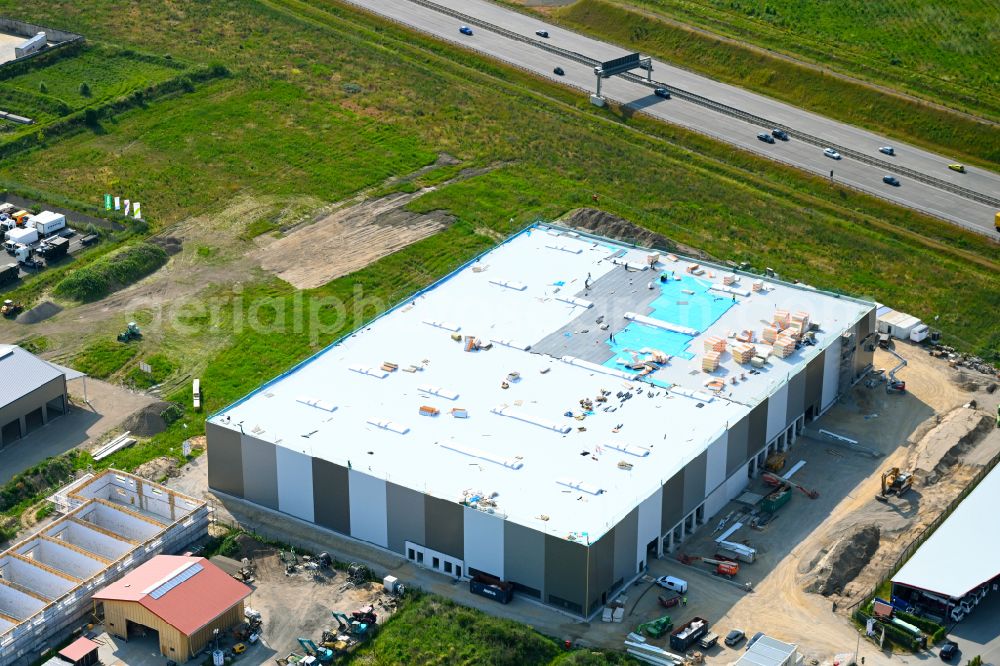 Aerial photograph Vehlefanz - Construction site for a warehouse and forwarding building in Vehlefanz in the state Brandenburg, Germany