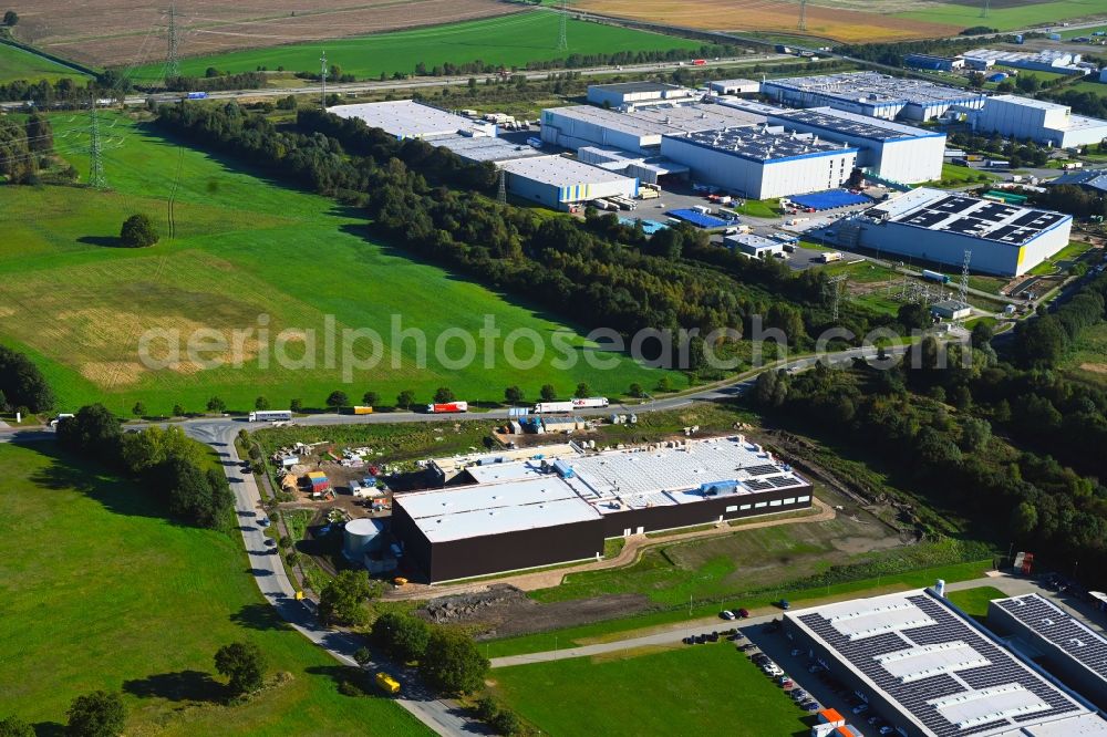 Aerial image Gallin - Construction site for a warehouse and forwarding building between Neu-Galliner Ring - Am Heisterbusch - Neu-Galliner Weg in the district Valluhn in Gallin in the state Mecklenburg - Western Pomerania, Germany