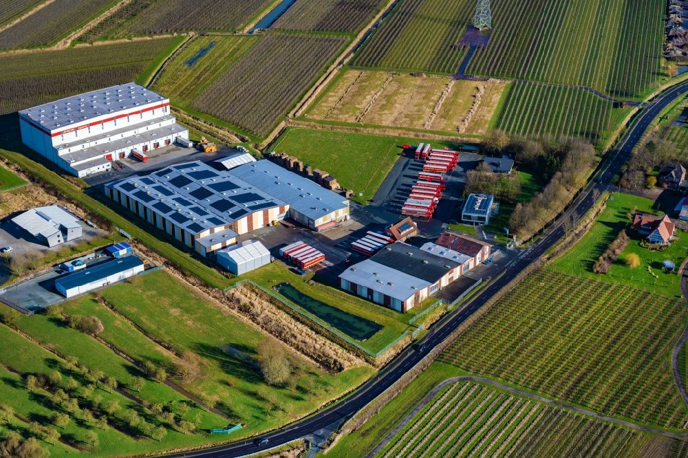 Aerial image Hollern-Twielenfleth - Warehouses and forwarding building Pape Logistics in Hollern-Twielenfleth in the state Lower Saxony, Germany