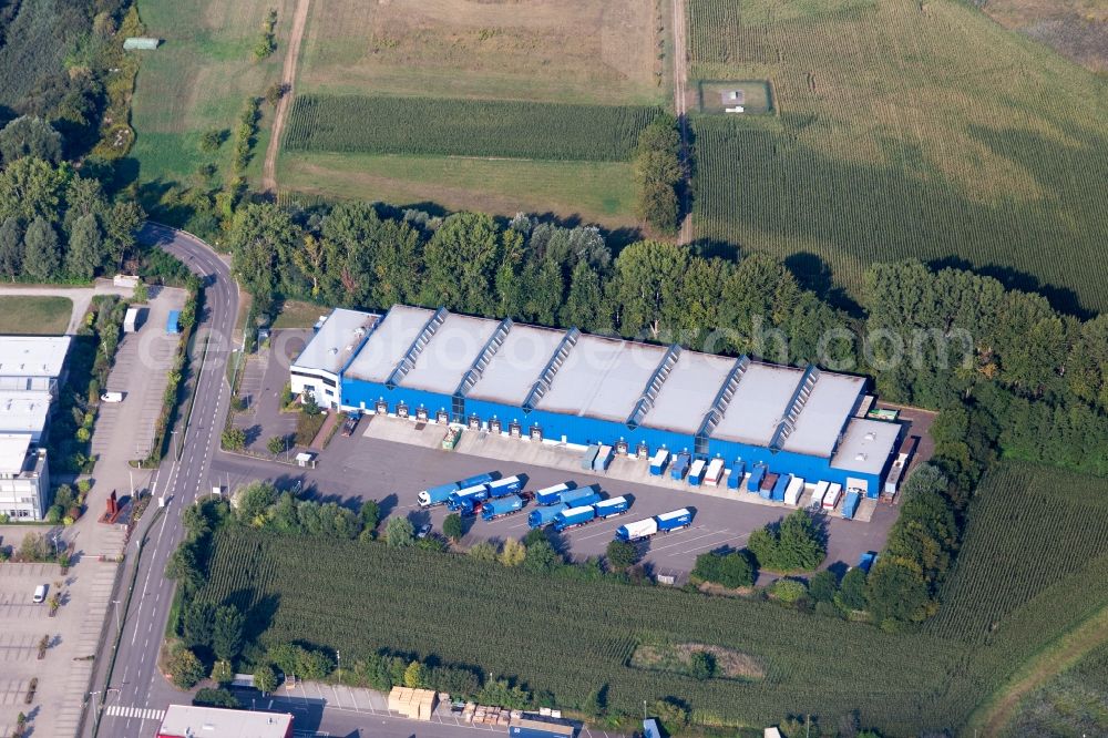 Aerial image Germersheim - Warehouses and forwarding building of G. Peter Reber Moebel-Logistik GmbH in Germersheim in the state Rhineland-Palatinate, Germany