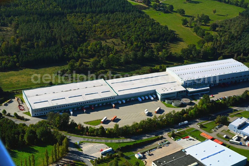 Gallin from above - Warehouses and forwarding building of DS Produkte GmbH Am Heisterbusch in Gallin in the state Mecklenburg - Western Pomerania, Germany