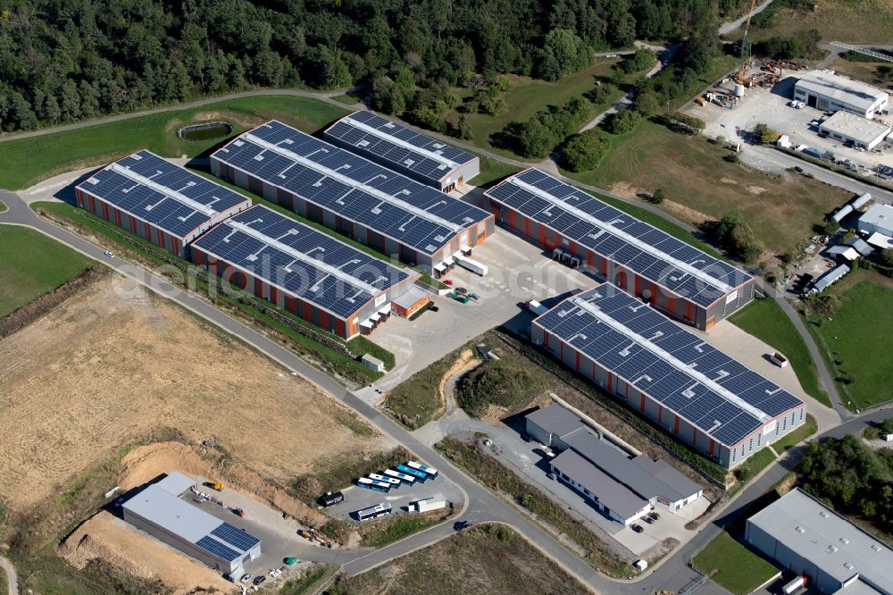 Aerial image Osterburken - Warehouses and forwarding building of Ruedinger Spedition GmbH at Industriepark in Osterburken in the state Baden-Wurttemberg, Germany
