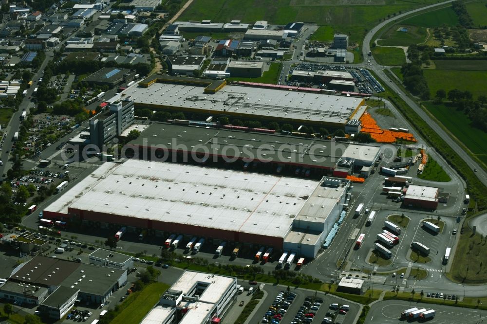 Aerial image Rosbach vor der Höhe - Warehouses and forwarding building REWE Zentrale Region Mitte in Rosbach vor der Hoehe in the state Hesse, Germany
