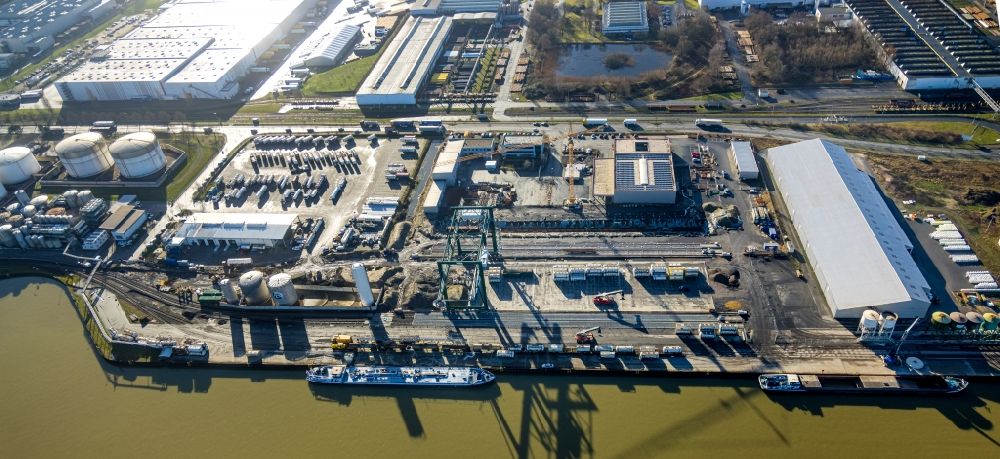 Hamm from above - Warehouses and forwarding building Rhenus Port Logistics Rhein-Ruhr GmbH on Hafenstrasse in Hamm at Ruhrgebiet in the state North Rhine-Westphalia, Germany