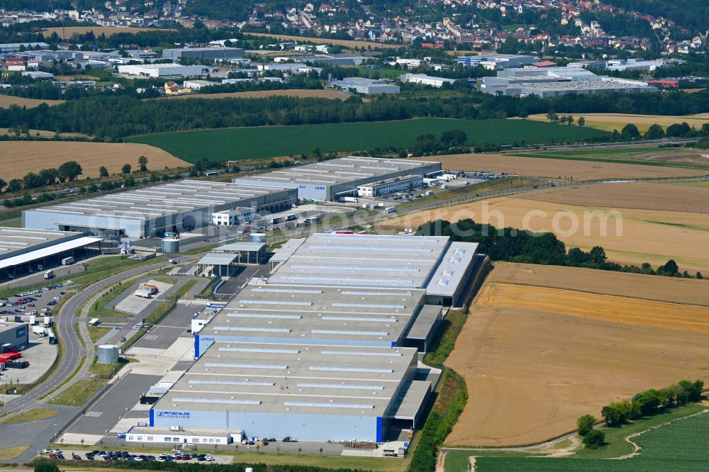Meerane from above - Warehouses and forwarding building of Rhenus Warehousing Solutions SE & Co. KG on street Industriepark in Meerane in the state Saxony, Germany
