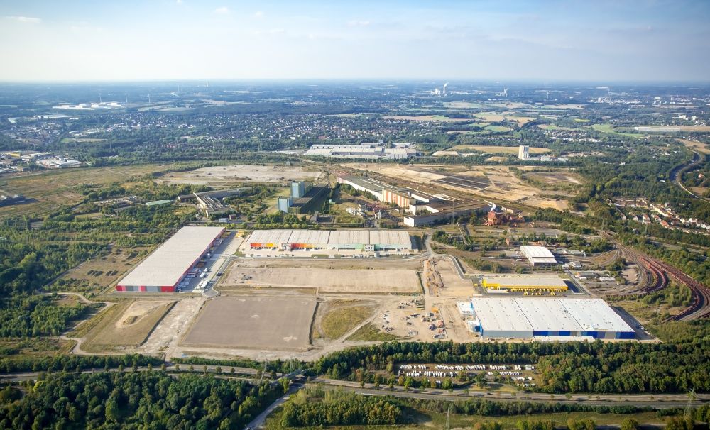 Aerial image Dortmund - Warehouses and forwarding building from the Schenker Deutschland AG and ID-Logistics GmbH in Dortmund in the state North Rhine-Westphalia