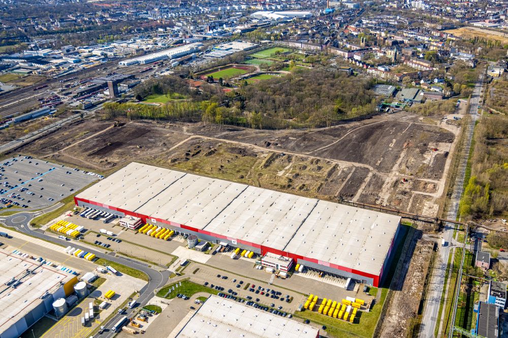 Aerial image Dortmund - Warehouses and forwarding building from the Schenker Deutschland AG and ID-Logistics GmbH on street Kaltbandstrasse in the district Westfalenhuette in Dortmund in the state North Rhine-Westphalia