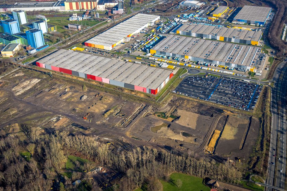 Dortmund from above - Warehouses and freight forwarding building of Schenker Deutschland AG and ID-Logistics GmbH on Kaltbandstrasse in the district Westfalenhuette in Dortmund in the state North Rhine-Westphalia, Germany