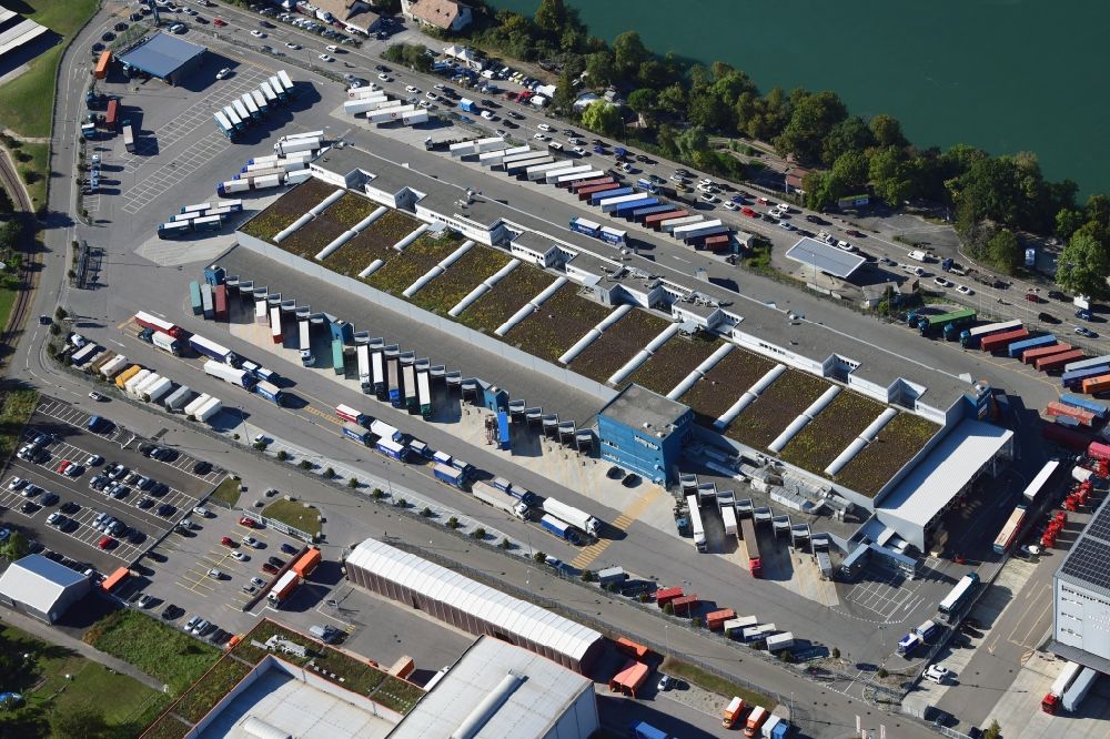 Aerial photograph Pratteln - Warehouses and forwarding building of logistics company Leimgruber in Pratteln in the canton Basel-Landschaft, Switzerland