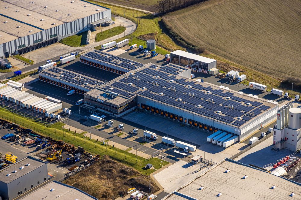 Aerial photograph Hamm - Warehouses and forwarding building of trans-o-flex Express GmbH in Hamm at Ruhrgebiet in the state North Rhine-Westphalia, Germany