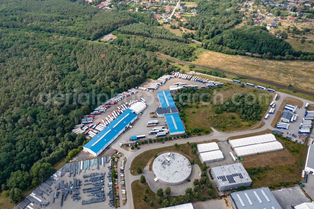 Slubice from the bird's eye view: Warehouses and forwarding building Trans Logistyka in Slubice in Lubuskie Lebus, Poland