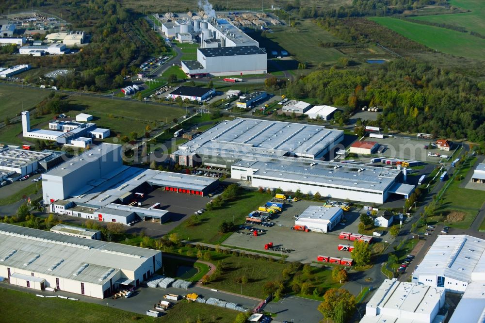Burg from the bird's eye view: Warehouses and forwarding building of Tricor Packaging & Logistics AG on Eschenweg in Burg in the state Saxony-Anhalt, Germany