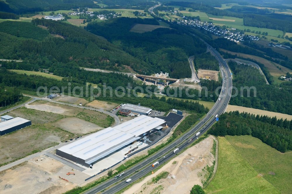 Aerial photograph Olpe - Construction site for a warehouse and forwarding building on Nicolaus-Otto-Strasse in Olpe in the state North Rhine-Westphalia, Germany