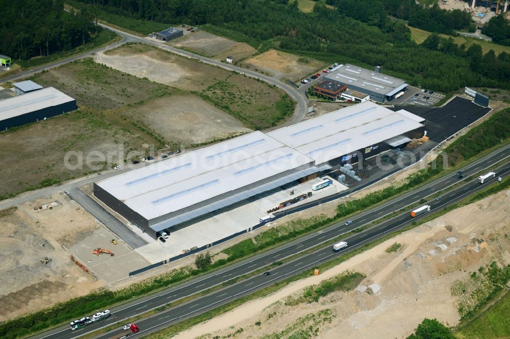 Olpe from above - Construction site for a warehouse and forwarding building on Nicolaus-Otto-Strasse in Olpe in the state North Rhine-Westphalia, Germany