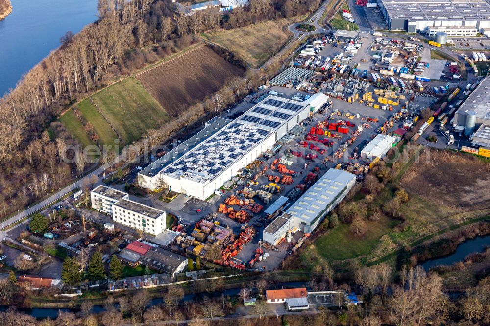 Aerial photograph Bobenheim-Roxheim - Warehouse complex-building in the industrial area of BBV Systems GmbH on street Industriestrasse in Bobenheim-Roxheim in the state Rhineland-Palatinate, Germany