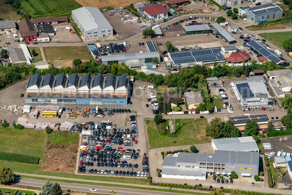 Ettenheim from above - Warehouse complex-building in the industrial area in Ettenheim in the state Baden-Wuerttemberg, Germany