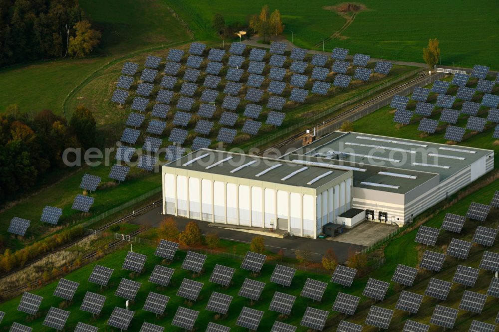 Leisnig from the bird's eye view: Warehouse complex-building in the industrial area of DS Smith Packaging Division Polkenberg in Leisnig in the state Saxony, Germany