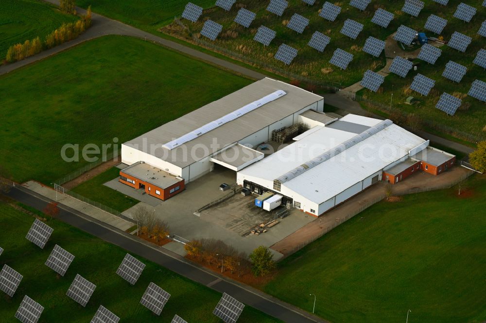 Aerial photograph Leisnig - Warehouse complex-building in the industrial area of DS Smith Packaging Division Polkenberg in Leisnig in the state Saxony, Germany