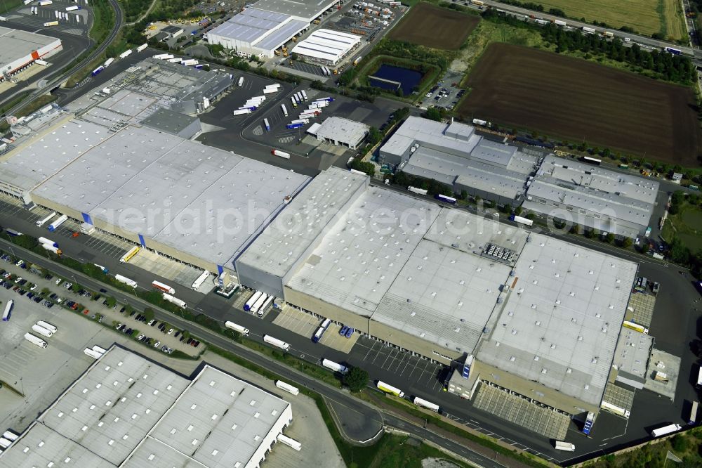 Aerial image Meineweh - Warehouse complex-building in the industrial area Kaufland Logistik Zentrallager in the district Pretzsch in Meineweh in the state Saxony-Anhalt, Germany