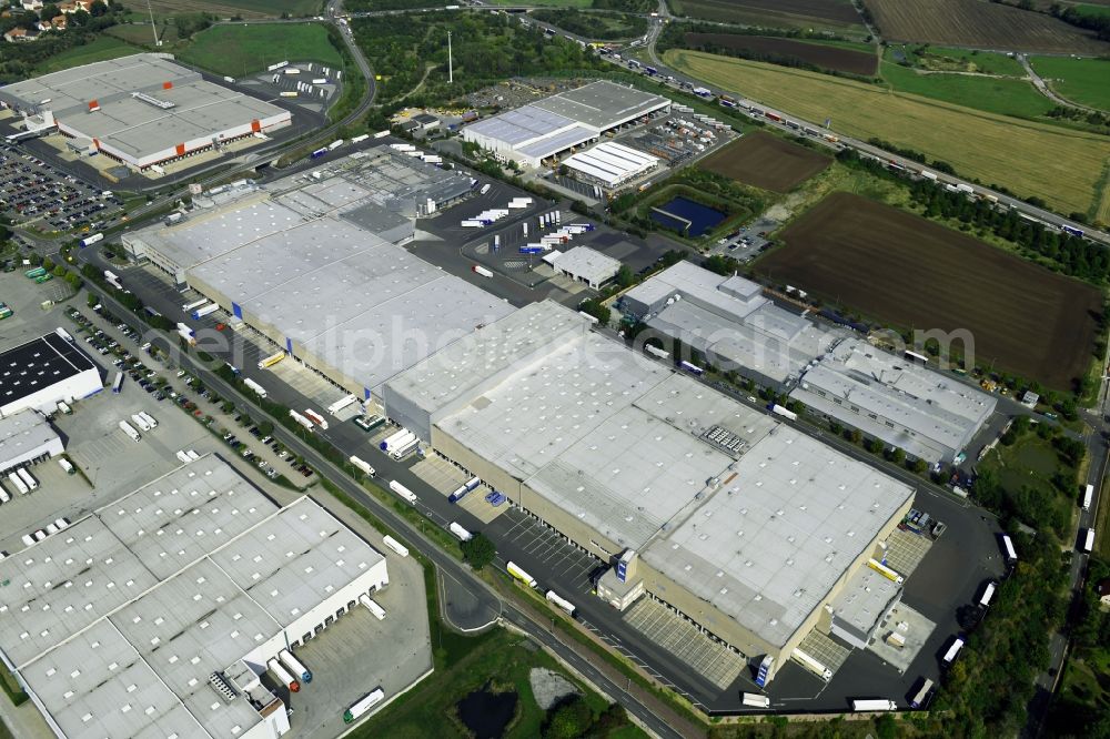 Aerial photograph Meineweh - Warehouse complex-building in the industrial area Kaufland Logistik Zentrallager in the district Pretzsch in Meineweh in the state Saxony-Anhalt, Germany