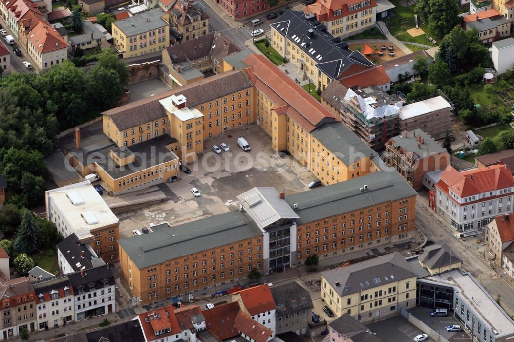 Apolda from above - The District Office of the County of Weimar is located in a building complex on the corner Dornburger street - Bahnhofstrasse in Apolda in state of Thuringia