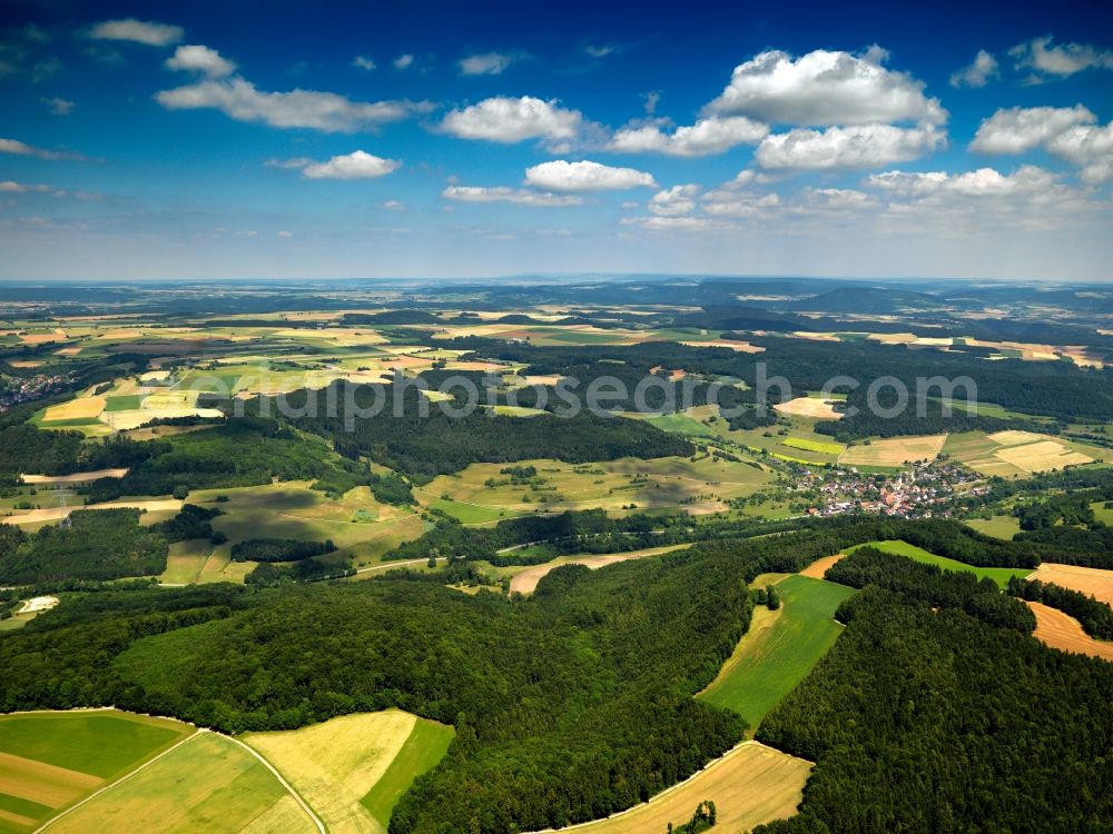 Aerial photograph Stühlingen OT Bettmaringen - Landscape of fields of agriculture near Bettmaringen in the state of Baden-Württemberg