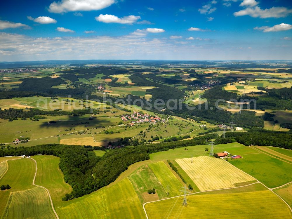 Stühlingen OT Bettmaringen from above - Landscape of fields of agriculture near Bettmaringen in the state of Baden-Württemberg