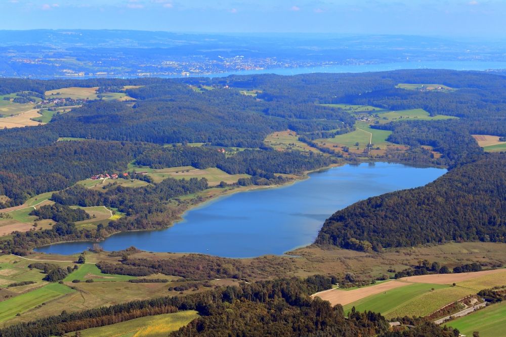 Aerial image Radolfzell am Bodensee - Lake and landscape on Mindelsee in Radolfzell at the Lake Constance in the state Baden-Wuerttemberg, Germany