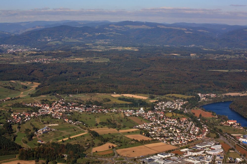 Aerial image Rheinfelden (Baden) - Landscape and town view of the streets and houses of the residential areas in the district Karsau in Rheinfelden (Baden) in the state Baden-Wuerttemberg