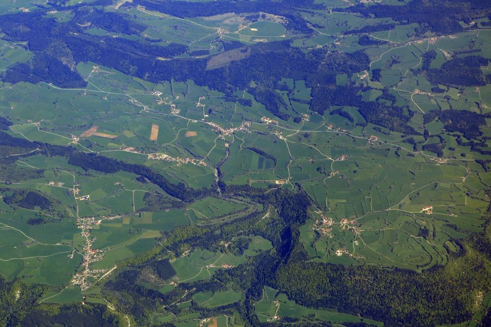 Aerial photograph Plaimbois-du-Miroir - Landscape in the mountains of French Jura at Plaimbois-du-Miroir in Bourgogne-Franche-Comte, France