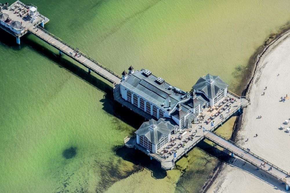 Aerial image Sellin - Beach landscape on the pier of Baltic Sea in Sellin in the state Mecklenburg - Western Pomerania