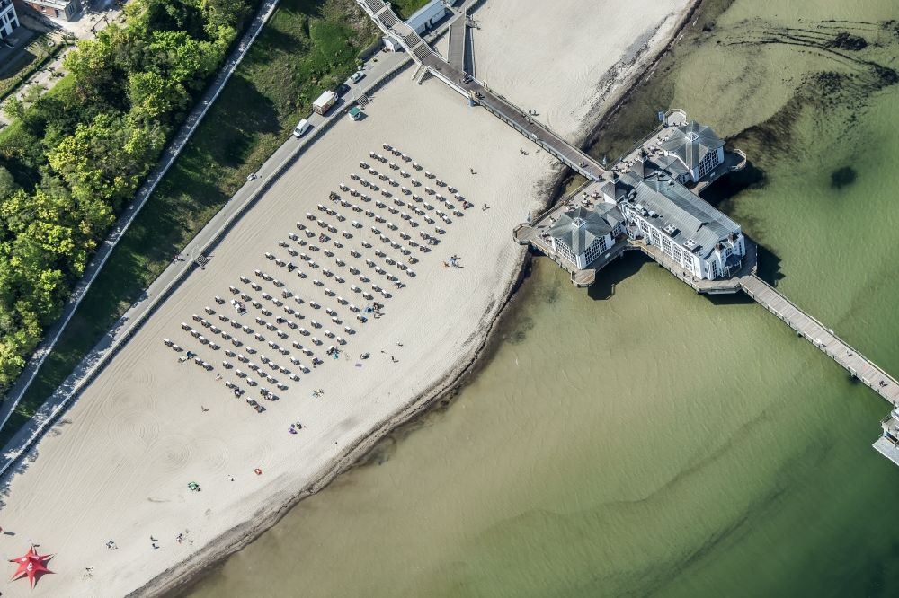 Sellin from above - Beach landscape on the pier of Baltic Sea in Sellin in the state Mecklenburg - Western Pomerania