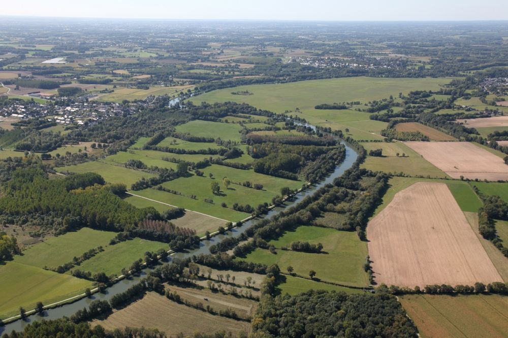 Corzé from the bird's eye view: The Loir river course near Corze in Pays de la Loire, France