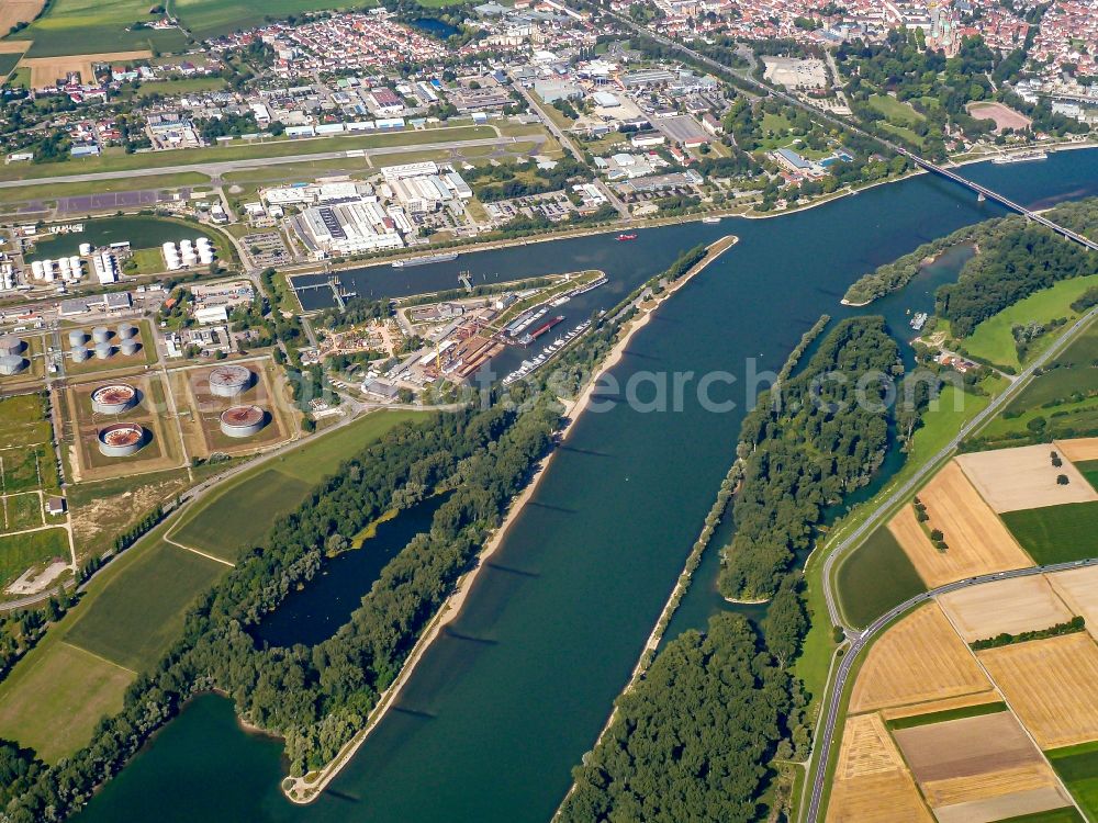 Aerial image Speyer - The Rhein bei Speyer river course in Speyer in the state Rhineland-Palatinate, Germany