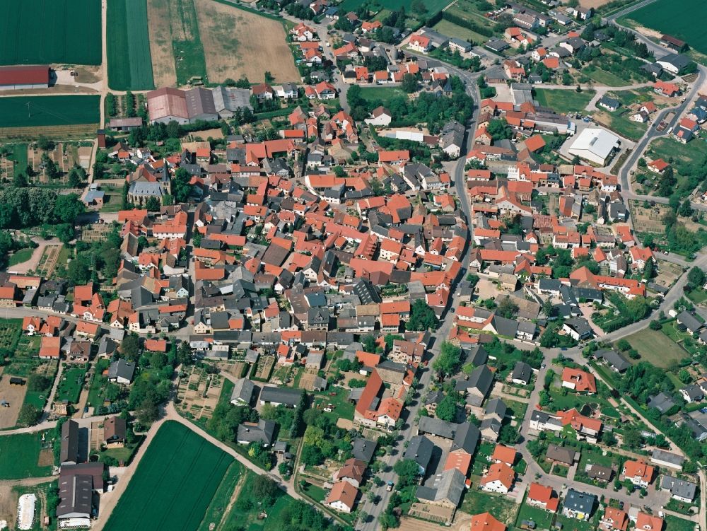 Ober-Hilbersheim from above - Municipality with old family houses and farms in Ober-Hilbersheim in Rhineland-Palatinate