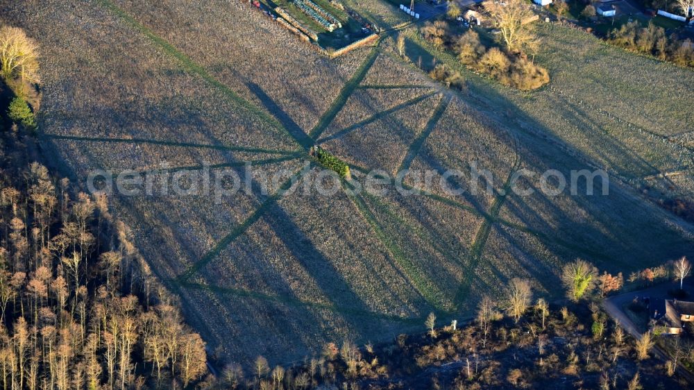Aerial image Bruchhausen - Agricultural area with hunting aisles in the state Rhineland-Palatinate, Germany