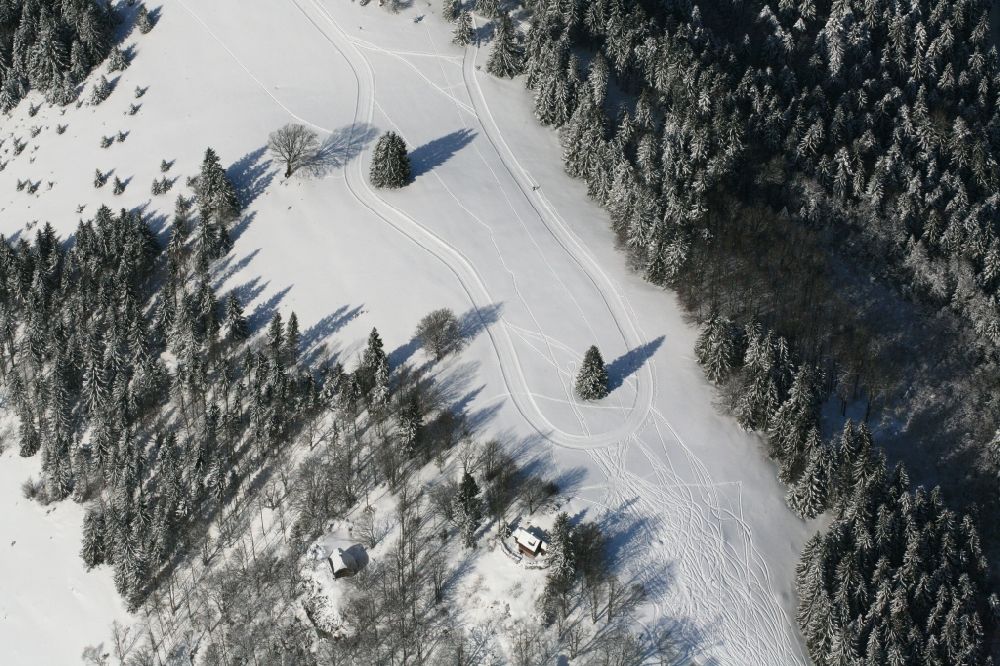 Aerial image Schönenberg - Groomed cross-country ski in the territory of the Belchen in the Black Forest in the district Schoenberg in the state Baden-Wuerttemberg