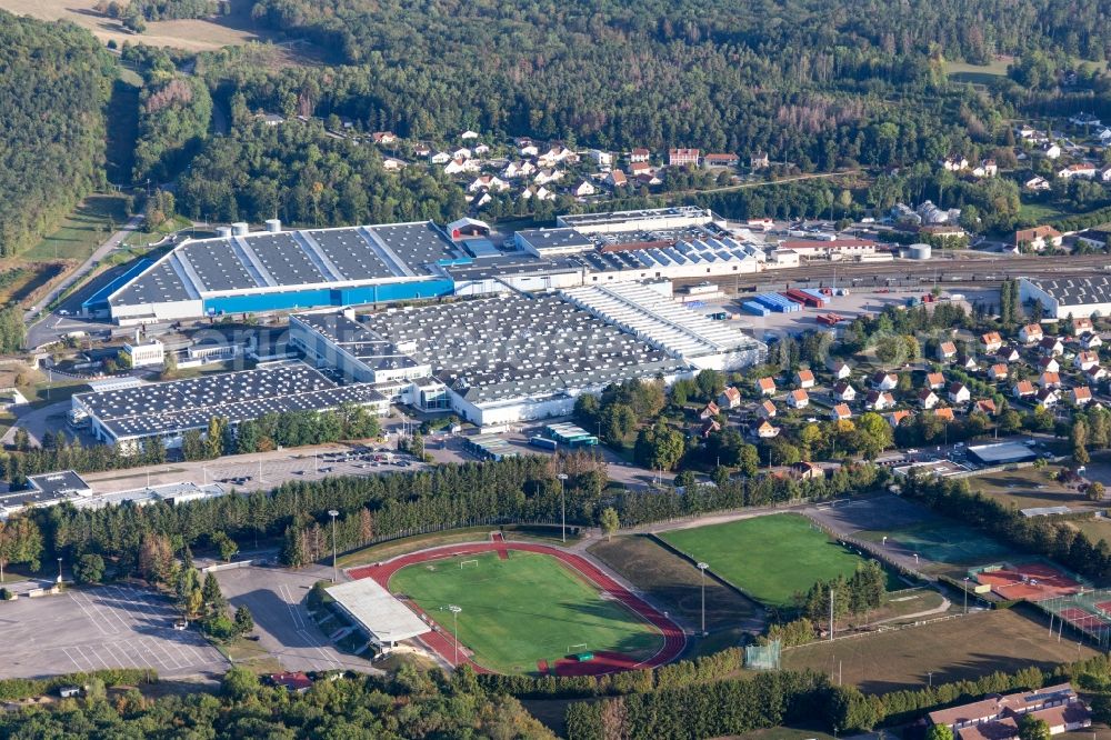 Vittel from the bird's eye view: Buildings and production halls on the food manufacturer's premises Nestle Waters Supply Est in Vittel in Grand Est, France