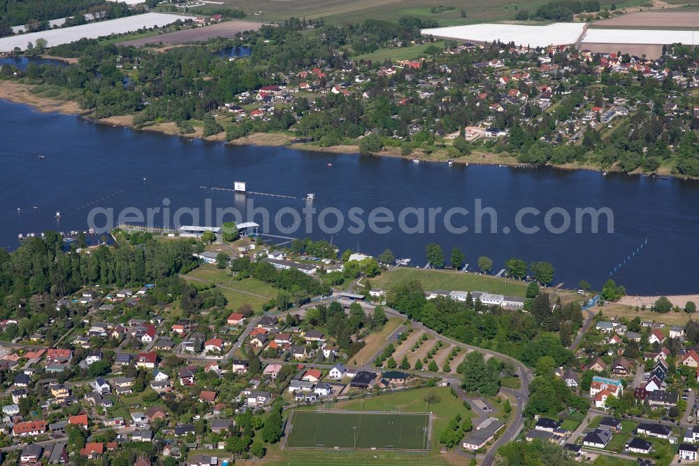 Aerial image Brandenburg an der Havel - Sporting center of the regatta courses - Racetrack on the banks of the Havel in the district Goerden in Brandenburg an der Havel in the state Brandenburg, Germany