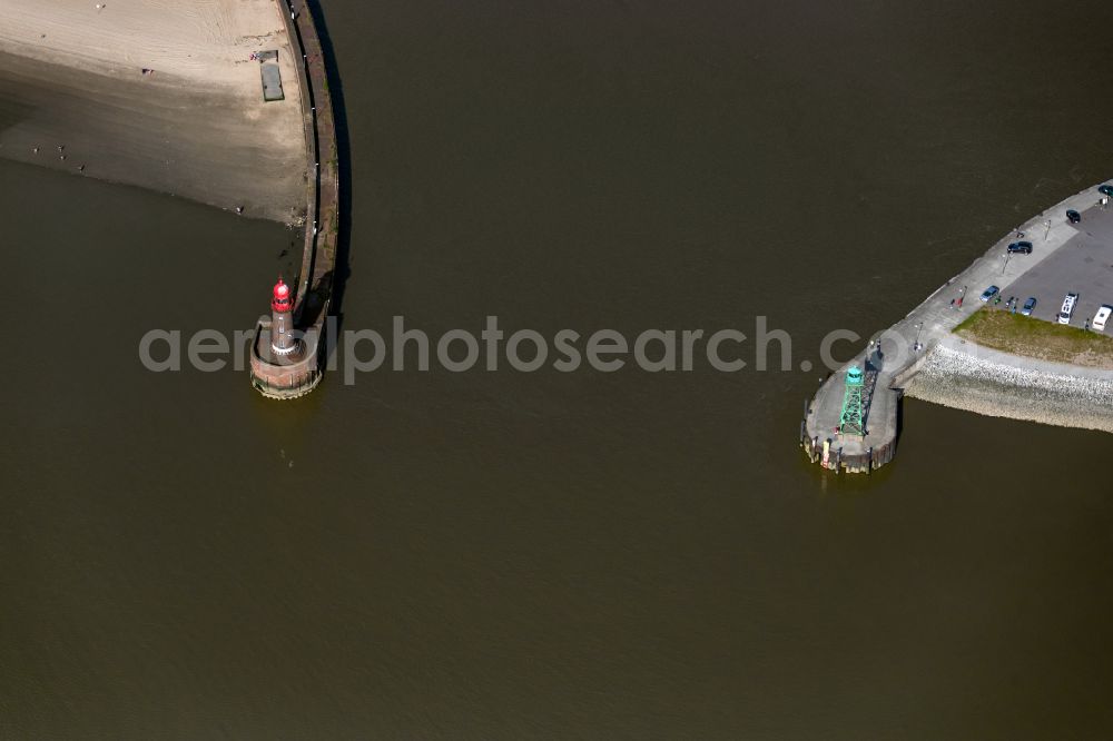 Aerial image Bremerhaven - Lighthouses as historic seafaring signs at the confluence of the Geeste and Weser in the district Geestemuende-Nord in Bremerhaven in the state Bremen, Germany