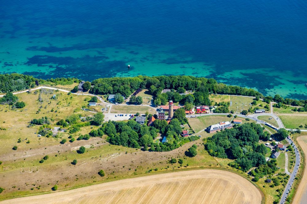 Putgarten from the bird's eye view: New lighthouse and Schinkelturm on the steep coast at Cape Arkona near Putgarten on the island of Ruegen in the state of Mecklenburg-Western Pomerania