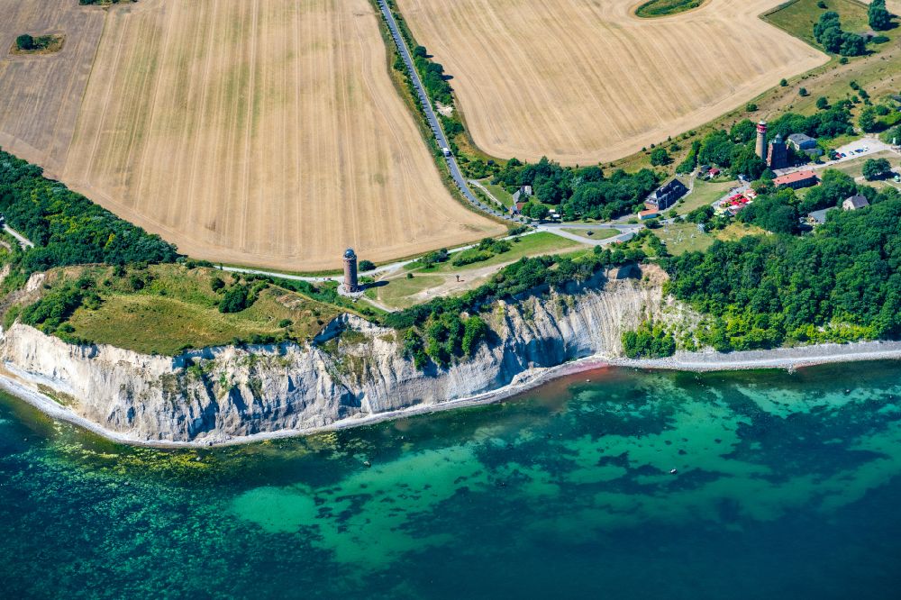 Putgarten from above - New lighthouse and Schinkelturm on the steep coast at Cape Arkona near Putgarten on the island of Ruegen in the state of Mecklenburg-Western Pomerania