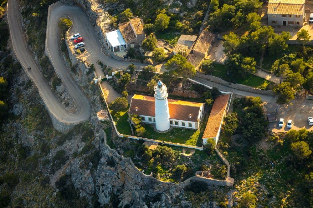 Aerial photograph Soller - Lighthouse as a historic seafaring character Far del Cap Gros in Soller in Balearic Islands, Spain